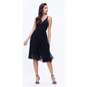 Dress The Population Alicia Mixed Media MIDI Black Dress Size Large LBD